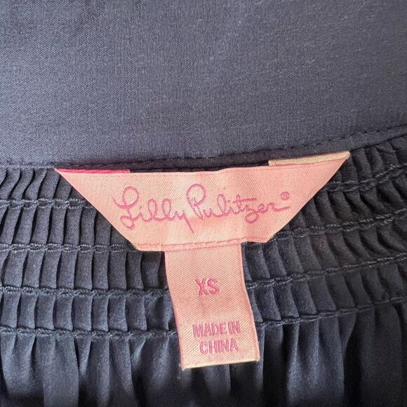 Lilly Pulitzer Women's XS Colorblock Silk Blouse Navy/Pink Long Sleeve - Picture 3 of 7